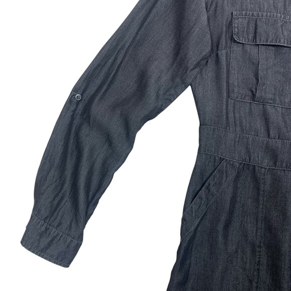 long sleeve shirt dress dark grey button down tunic sz SMby STANDARD GRACE - Picture 9 of 16